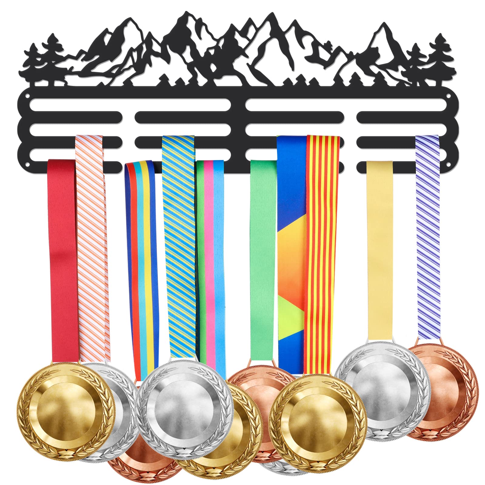 SUPERDANT Mountain Forest Medal Hangers Mountain Scenery Medal Holder Personalised Medals Holder for Runner Wall Mounted Medals 3 Rows Wall Hanging Awards Sports Gift