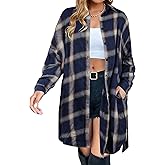 Blooming Jelly Women's Button Down Flannel Shirts Plaid Shacket Long Sleeve Collared Long Jacket Coats