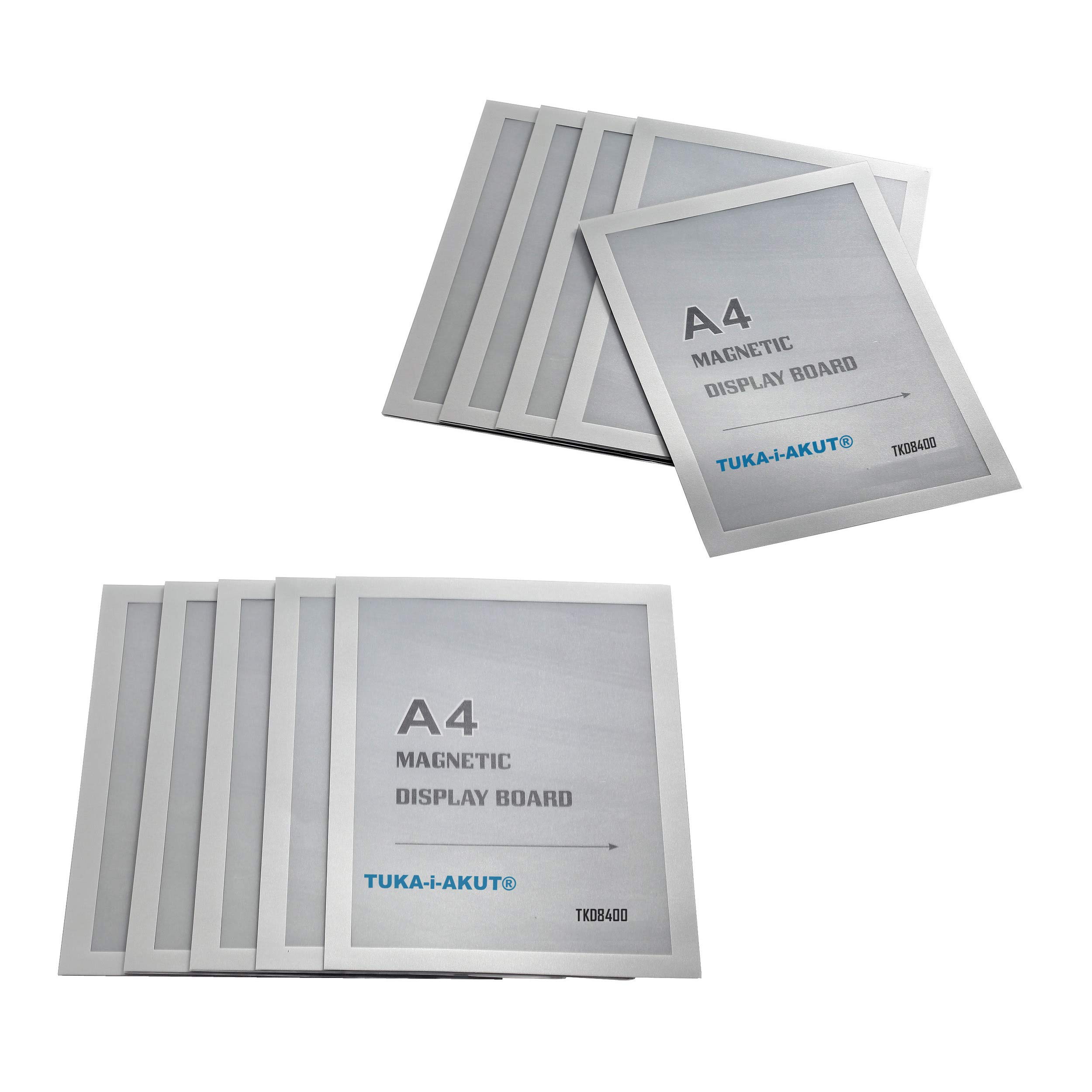 TUKA-i-AKUT 10pcs A4 Magnetic Display Frame with Self-Adhesive Backing, Document Sleeves Magnetic Frame Self Adhesive for POS, Sign, Notices, Photos. Quick Insert Exchange, Silver Color TKD8400-A4-10x