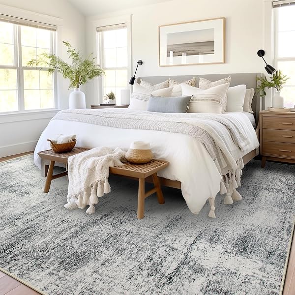CAPSLPAD 8X10 ABSTRACT AREA RUG, NON-SLIP WASHABLE FOLDABLE RUG, LOW PILE ULTRA SOFT NON-SHEDDING, MODERN GREY STAIN RESISTANT LARGE RUG FOR LIVING ROOM, BEDROOM, OFFICE, DINING, ROOM
