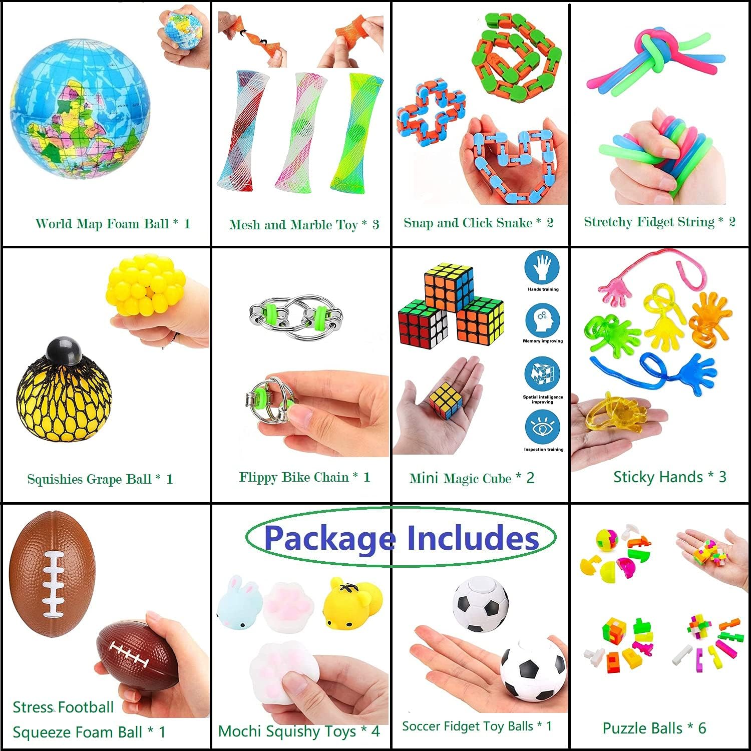 Sensory Fidget Toys 27 Pack Party Favors Set, Bundle Stress Relief Anti-Anxiety for Kids and Adults, with Flippy Chain, Stress Ball, for Easter Basket Stuffers Gifts Treasure Box Prizes for Classroom: Toys & Games