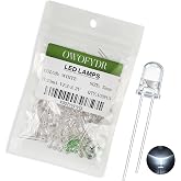 OWOFYDR 100PCS 5mm White LED Diodes, Clear Lens, Through-Hole | 3.0-3.2V forward voltage, 20mA listed operating current, 2-pin components for breadboard, PCB and DIY electronics