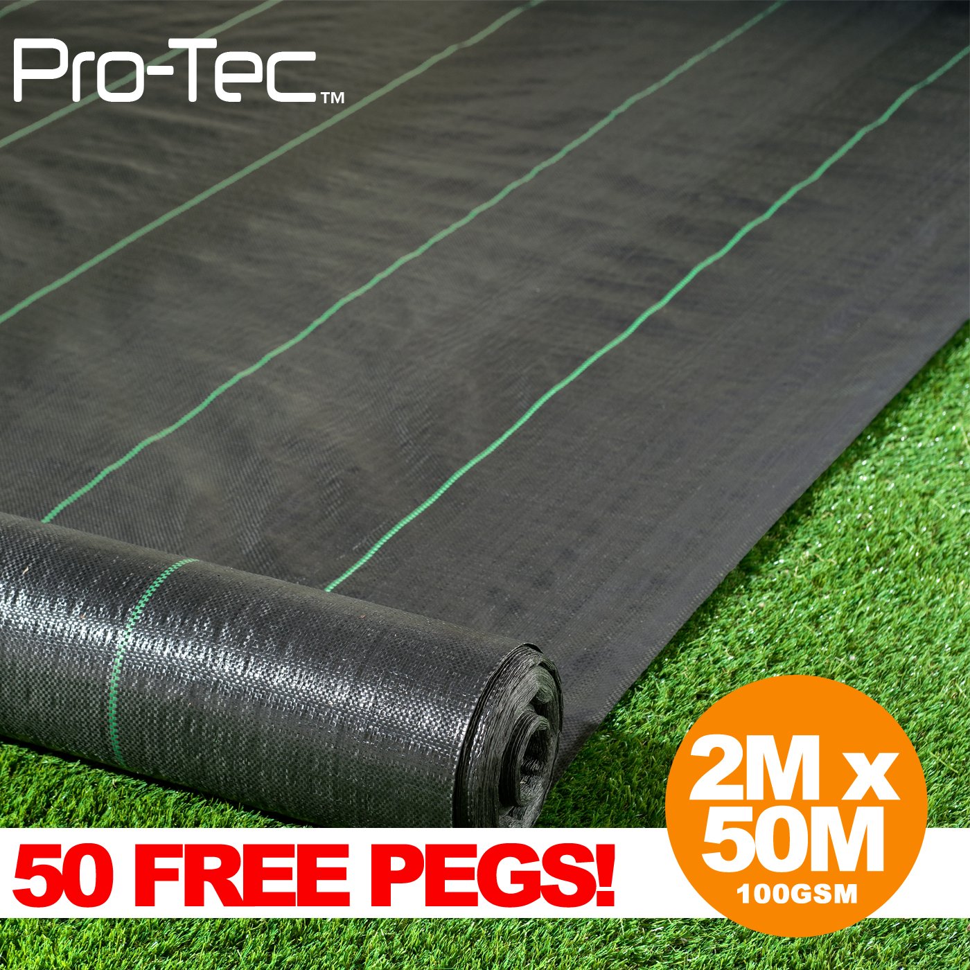ProTec 2m x 50m Heavy Duty 100g Weed Control Membrane Ground Cover