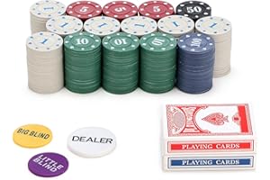 TENETMAN Denomination Plastic Poker Chips Set with 2 Decks,Bulk Playing Cards Chips Texas Hold’em Blackjack 300 pcs Numbers Casino Black Jack Lightweight Poker Chip for Travel,Gambling Card Games