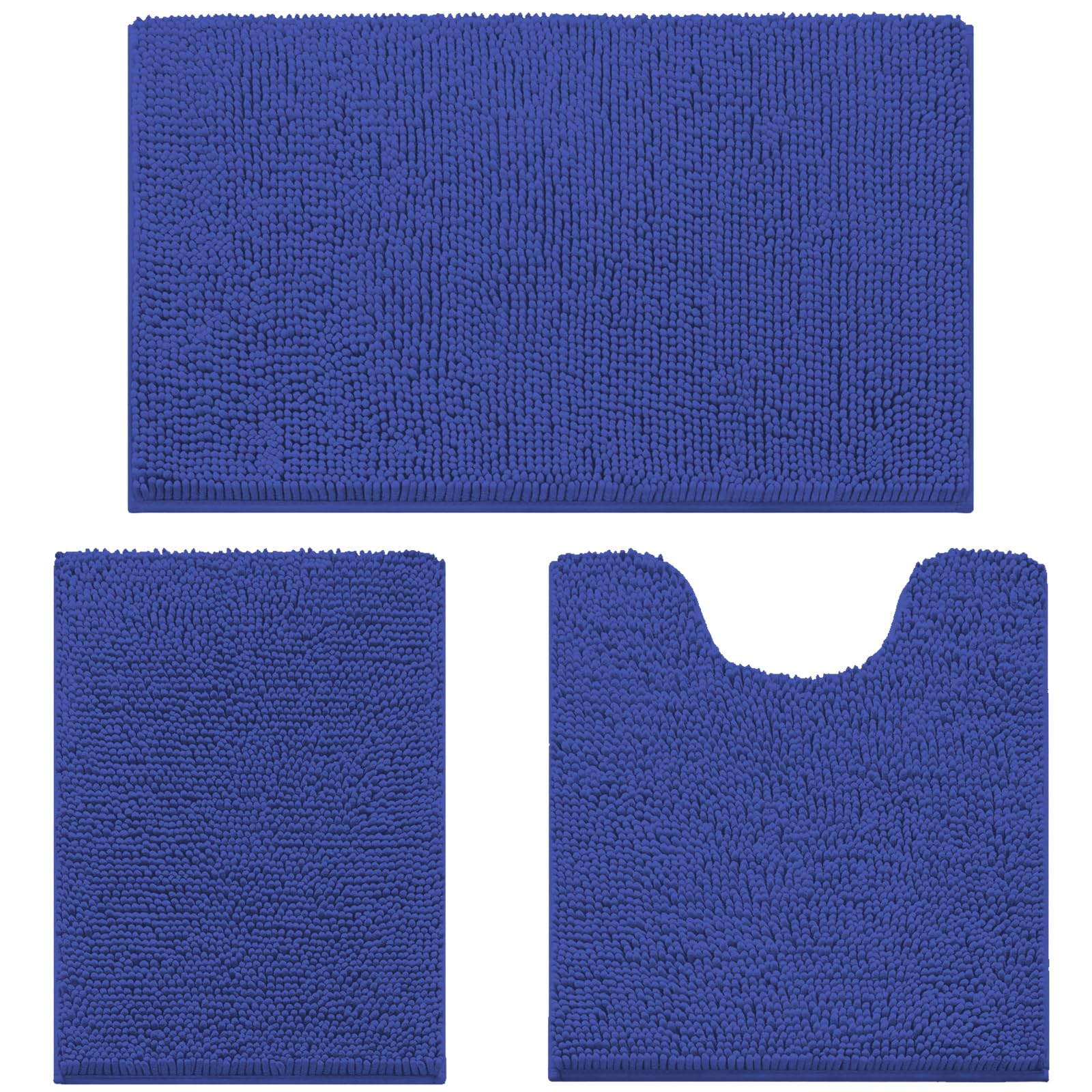 wyewye Bath Mat 3 Piece, Chenille Bathroom Mat, Extra Soft mat Non-slip,Super Absorbent Fluffy and Shaggy Bath Mats for Bathroom,Machine-Washable Quick Dry Bath Rug Foot Mat, Royal Blue
