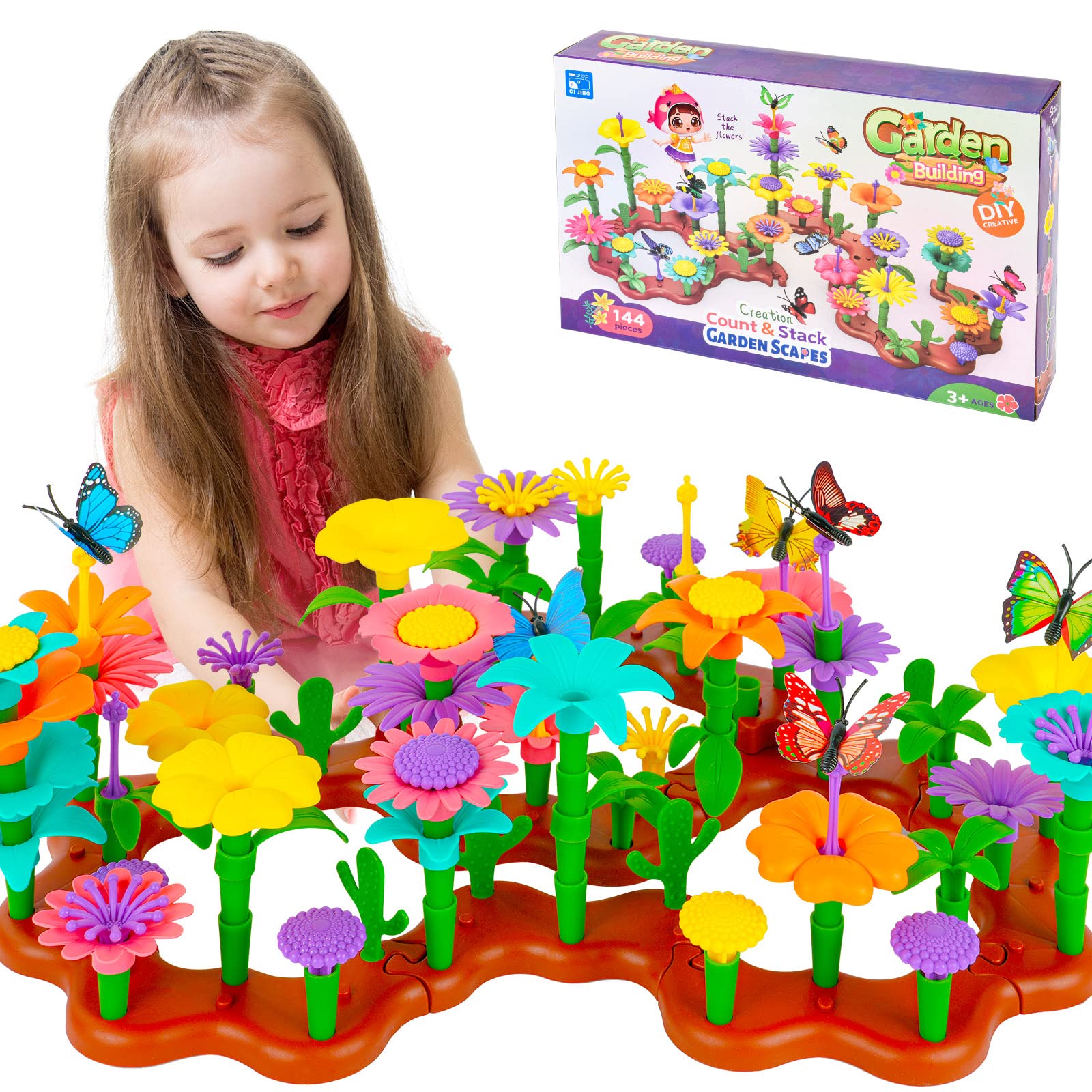 OSDUE Flower Garden Building Toy Set, 144PCS Flower Building Blocks Set for Indoor &Outdoor, Education Stem Toys for 3 Year Old, Toddler Toys Gifts for 3-7 Year Old Girls Boys DIY Bouquet Sets Gifts