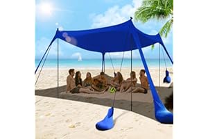 BESUHOT Beach Tent Sun Shelter 10x10FT Beach Shade Canopy with 8 Sandbags, UPF 50+ Protection Beach Shade Canopy, Outdoor Tent for Beach Camping Trips, Fishing, Backyard