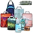 Set of 8 compression packing cubes for travel accessories- Expandable bags for clothing, toiletry, backpacks, organizing essentials (Holiday)