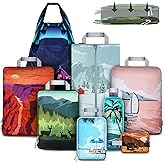 Set of 8 compression packing cubes for travel accessories- Expandable bags for clothing, toiletry, backpacks, organizing essentials (Holiday)