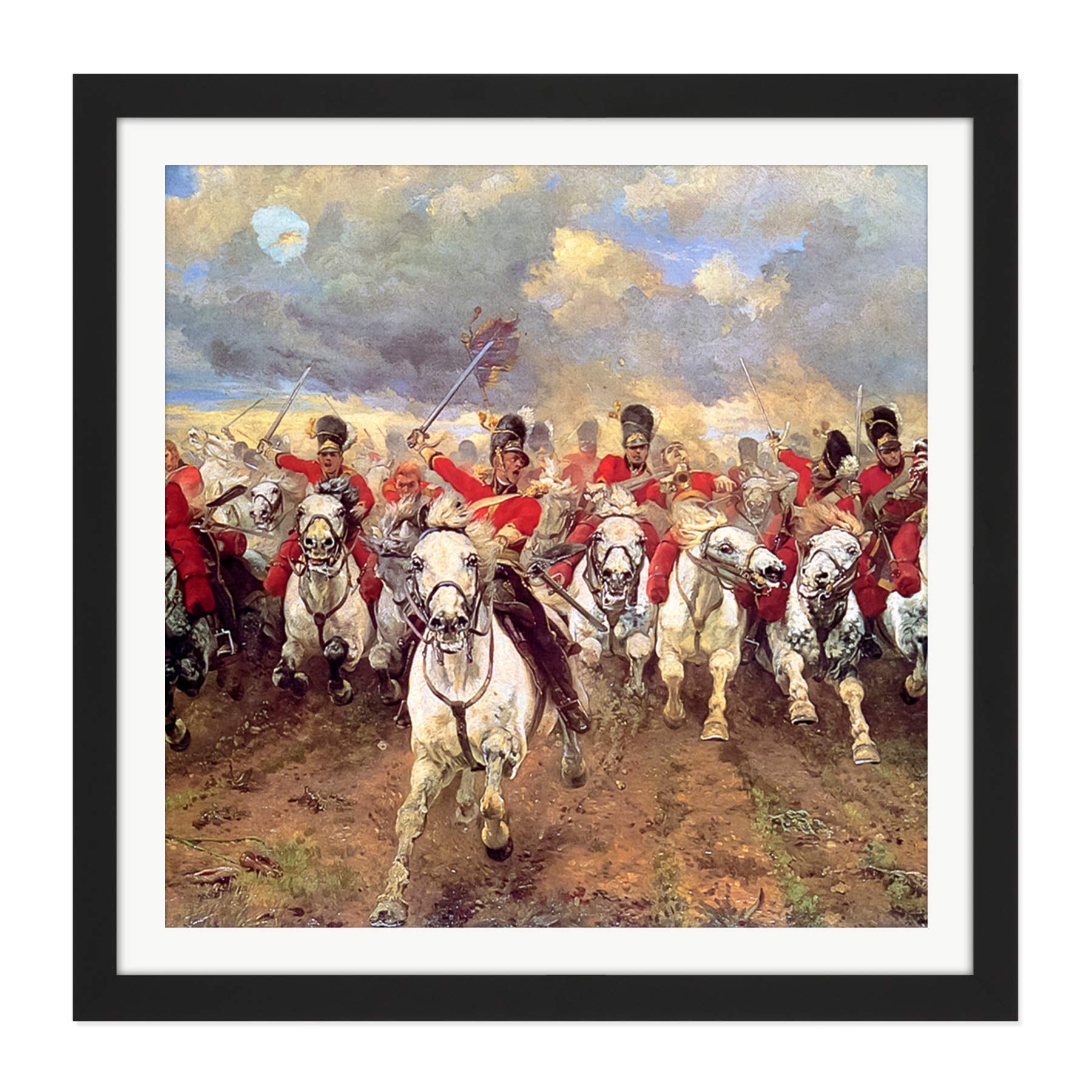 Artery8 Thompson Scotland Forever Battle Waterloo Painting Square Wooden Framed Wall Art Print Picture 16X16 Inch