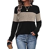 WIHOLL Womens Sweaters Trendy Color Block Tops Long Sleeve Shirts Fall Outfits Early Fall Fashion 2025 Winter Clothing