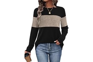 WIHOLL Womens Sweaters Trendy Color Block Tops Long Sleeve Shirts Fall Outfits Early Fall Fashion 2025 Winter Clothing