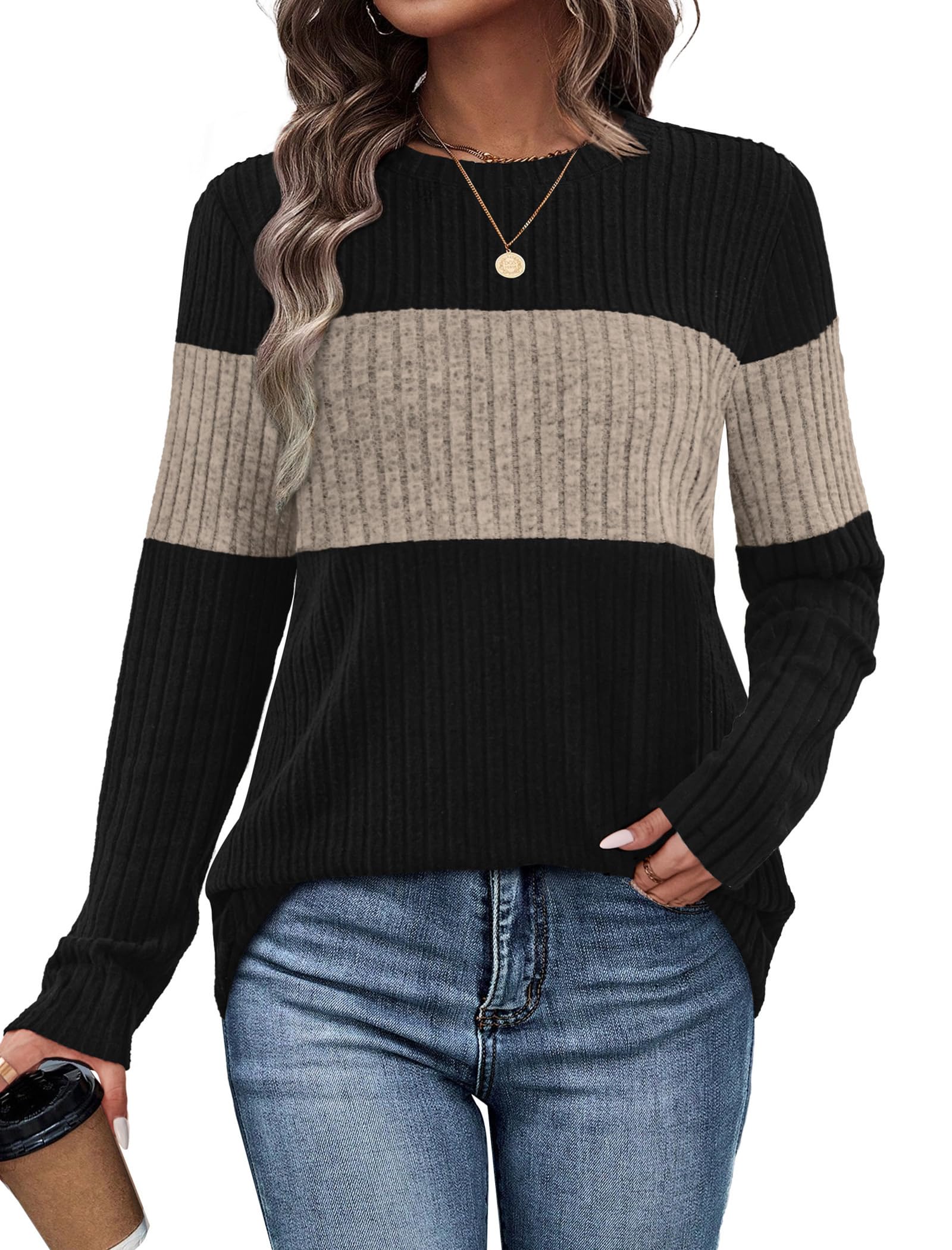 Photo 1 of Womens Fall Fashion 2025 Trendy Cozy Sweaters Tops Business Casual School Outfits for Teachers Winter Clothes Black Khaki L