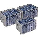 Zilink Upgraded Wardrobe Clothes Organizer with Support Board Clear Pants Organizer Bins for Closet with 7 Grids Divider Sweater Organizer for Closet for Jean Pant Sweater Legging T-Shirt, 3 Pack