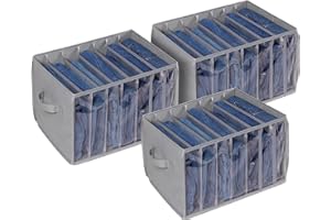 Zilink Upgraded Wardrobe Clothes Organizer with Support Board Clear Pants Organizer Bins for Closet with 7 Grids Divider Sweater Organizer for Closet for Jean Pant Sweater Legging T-Shirt, 3 Pack
