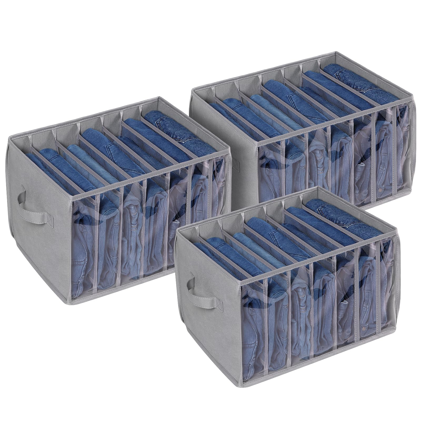 Syeeiex Wardrobe Storage Organiser, 3Pcs Jeans Organisers for Closet With Clear Window, Foldable 7 Grids Clothes Storage Organiser Dividers For Jeans, T-Shirt, Jumper, Sweater (43 x 30 x 25 cm)