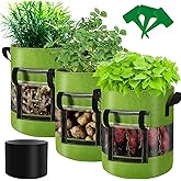 Florelf Visible Tomato/Strawberry/Sweet Potato/Carrot/Potato Grow Bags 7 Gallon 3-Pack, Heavy Duty Thickened Aeration Nonwoven Fabric Pots with Handles, Come with 3-Pcs Plant Labels&Lens Hoods