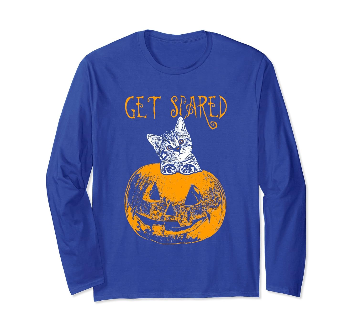 Cat Get Scared Pumpkin Halloween Kitten Long Sleeve T Shirt- TPT