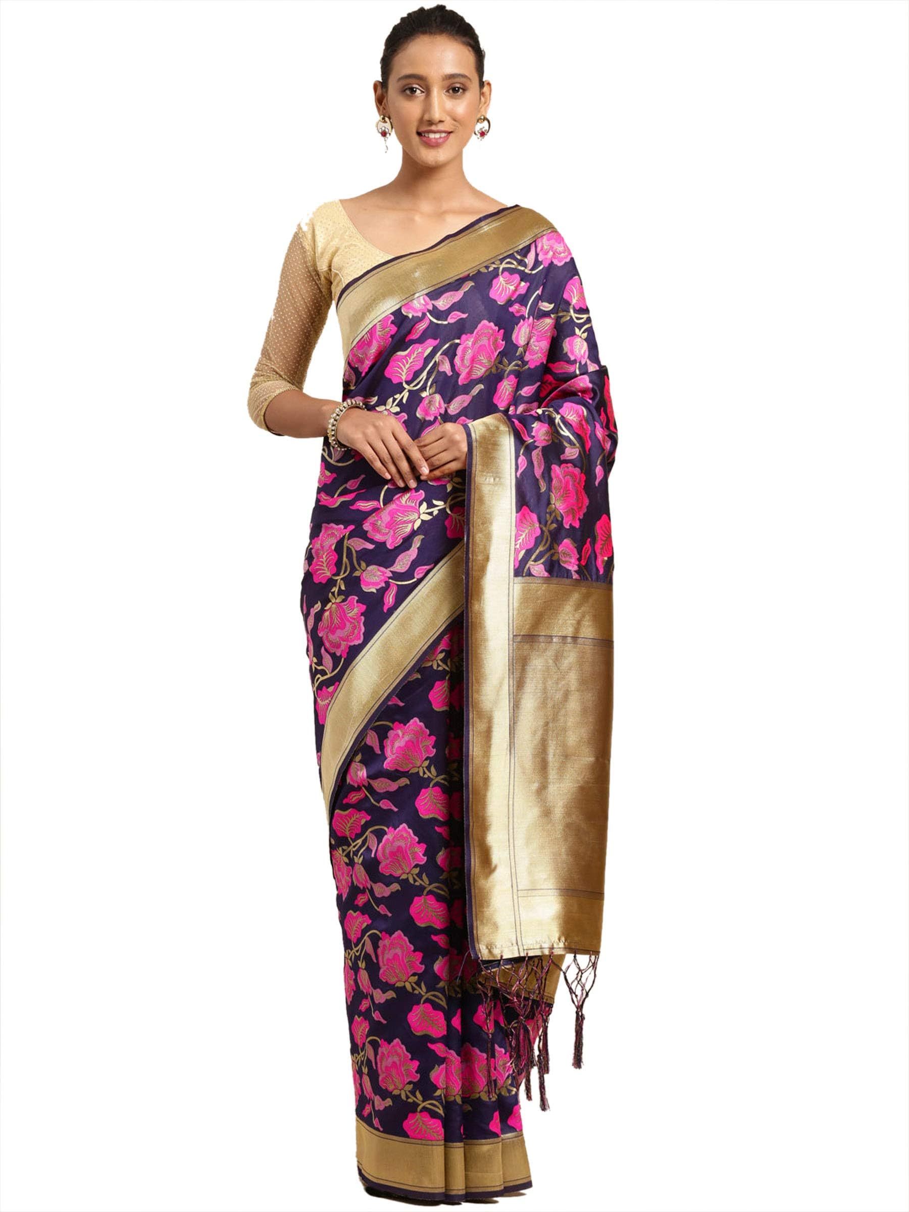 Navy Blue Banarasi Silk Jacquard Saree