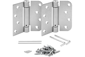 New KS Hardware Self Closing Spring Hinge | Automatic Door Hinges with Complete Installation Hardware | 4" X 4" with 1 Square & 5/8" Radius Corners | 2 Pack (Satin Nickel)