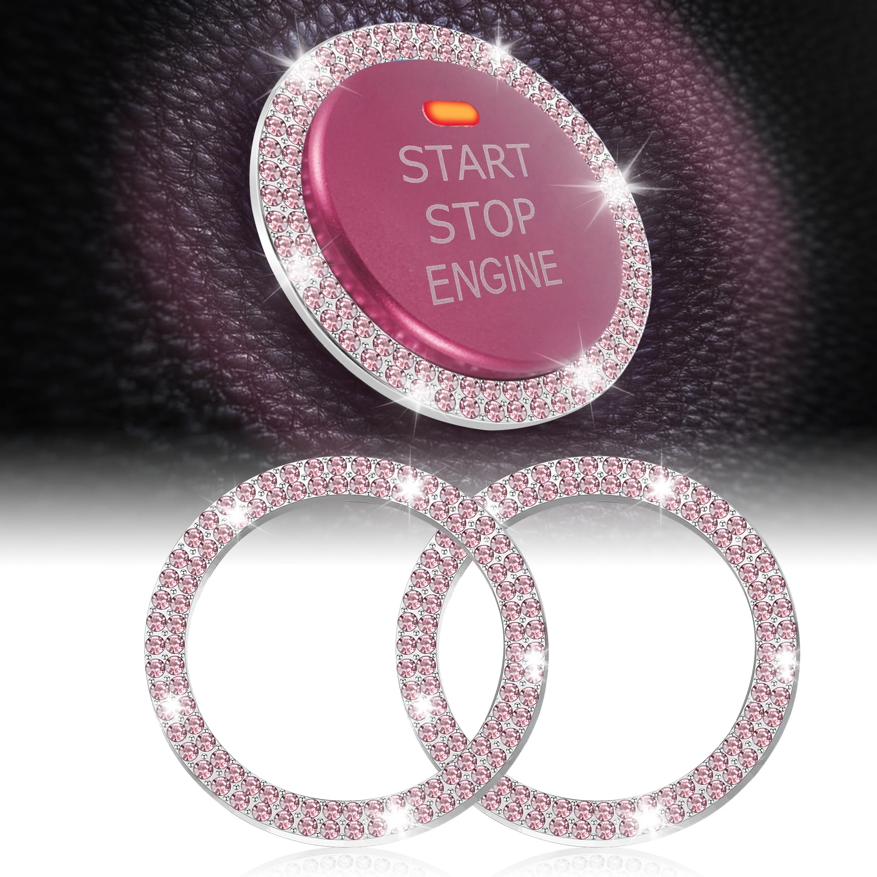 Photo 1 of LivTee Car Engine Start Stop Decoration Ring, Crystal Double Rhinestone, Bling Car Interior Accessories for Women, Key Ignition & Knob Bling Ring, Push to Start Button Cover/Sticker, Pink