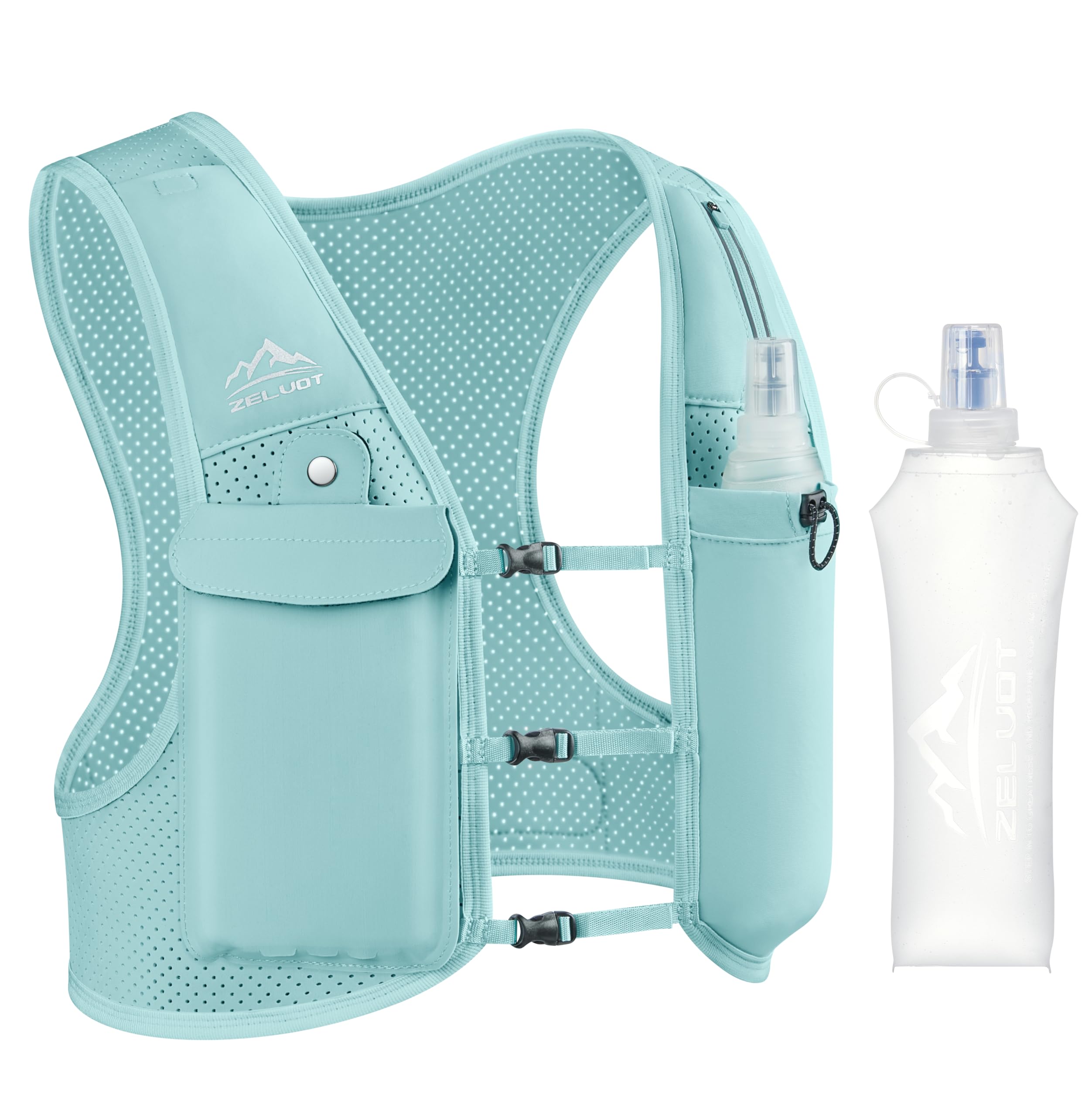 Photo 1 of Zelvot Running Vest for Women Men, USA Original Patent, Adjustable Chest Straps Running Hydration Vest with 500ml Soft Flask, Lightweight Breathable Reflective Hydration Backpack for Marathon - M/L