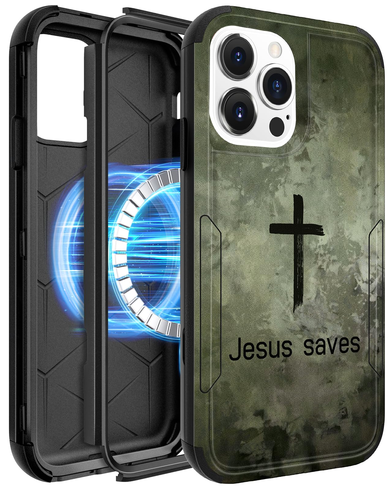 Photo 1 of LISEVO Heavy Duty for iPhone 15 Pro Case - Compatible with MagSafe Shockproof Protective Rugged Magnetic Men Military Grade Shock Drop Proof Durable Phone Cover Funda for Apple 15Pro Case, Cross