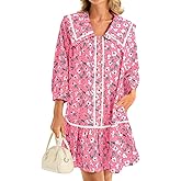 Wenrine Womens Casual Shirt Dresses 3/4 Long Sleeve Floral Button Down Flowy Babydoll Fall Mini Dress
