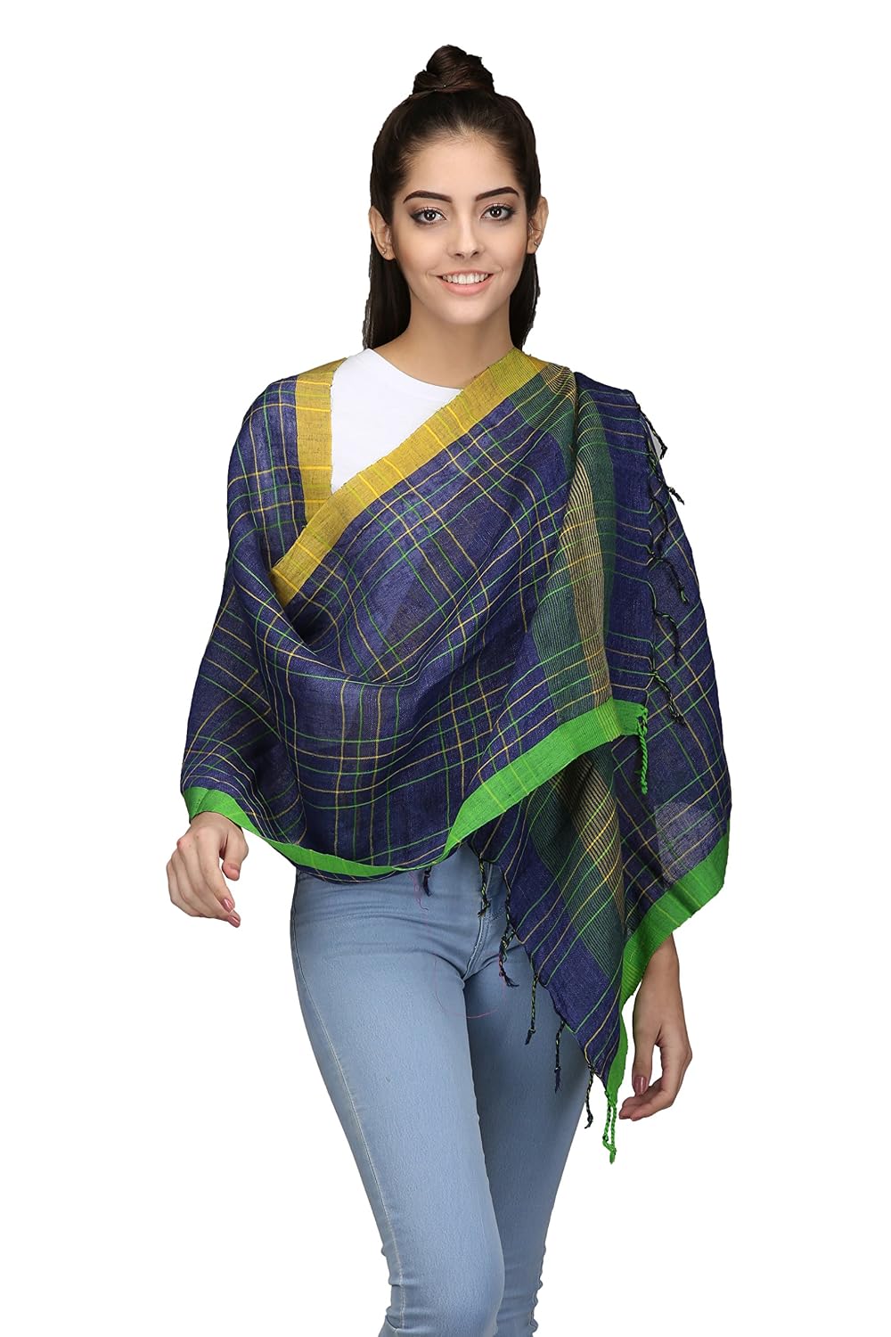 the weave traveller handloom hand woven checkered pure women's girl's stole scarf