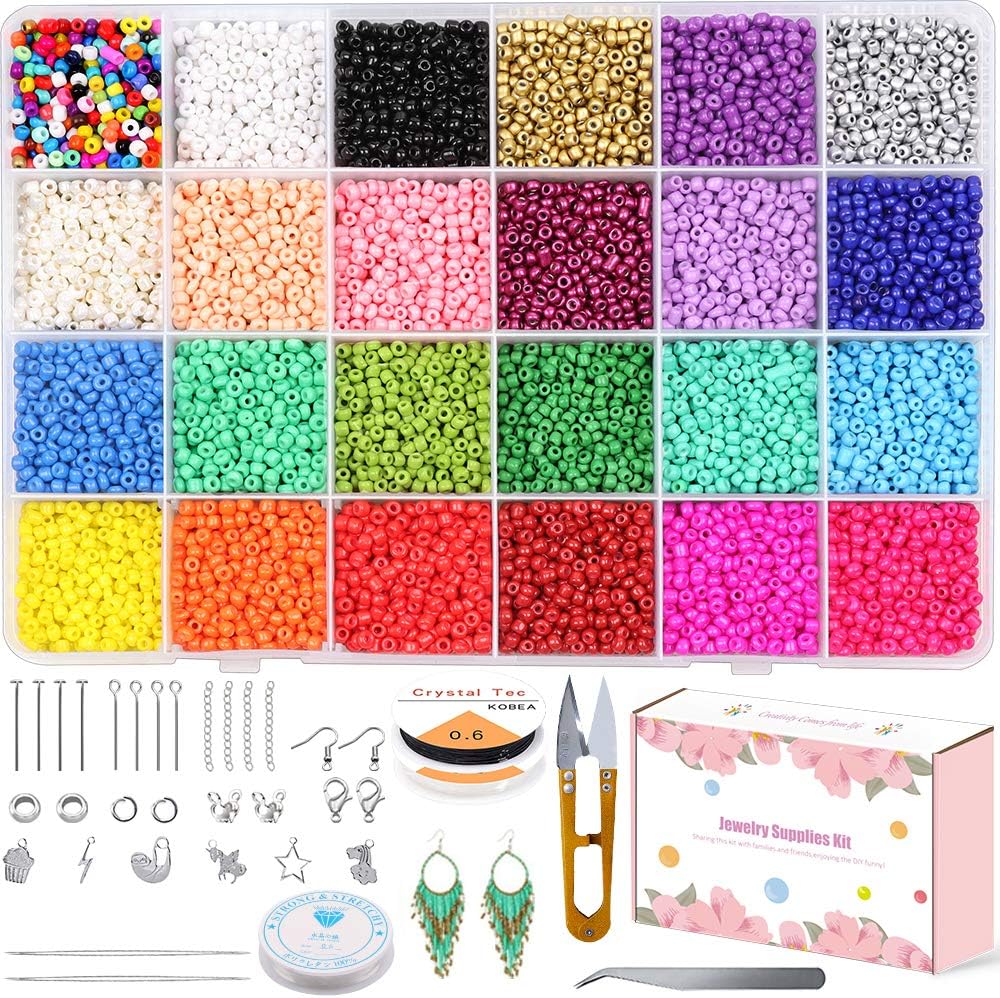 14400PCS 3mm 8/0 Opaque Glass Seed Beads kit, Gacuyi 24Colors Small
