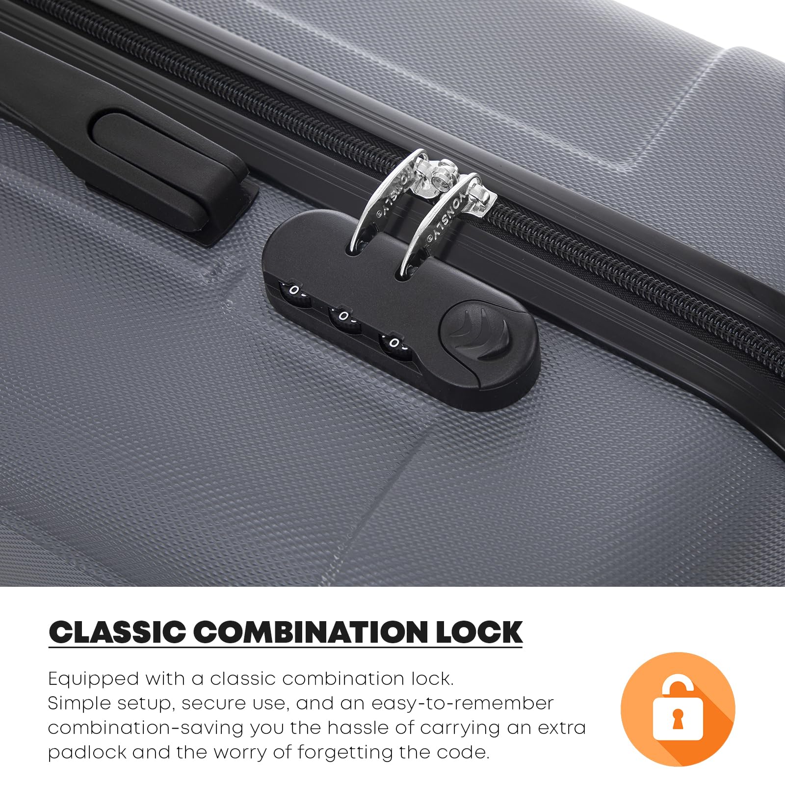 yonsly Koffer Suitcase Set, Trolley Reisekoffer, Rollkoffer Handgepäck, Kofferset, Gepäckset mit 4 Rollen 360°, Hartschalenreisekoffer, Zahlenschloss, Weicher Gummigriff (4er Set, S,M,L&XL, Grau) 3