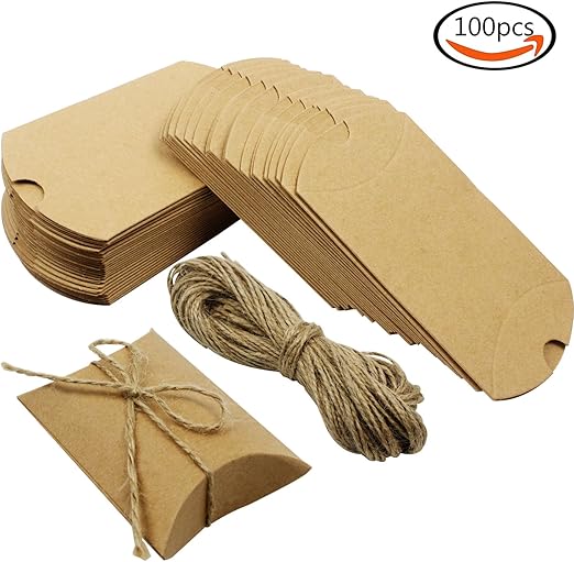 Whonline 100pcs cajas de dulce de kraft almohada + 100 cuerdas de yute: Amazon.es: Hogar