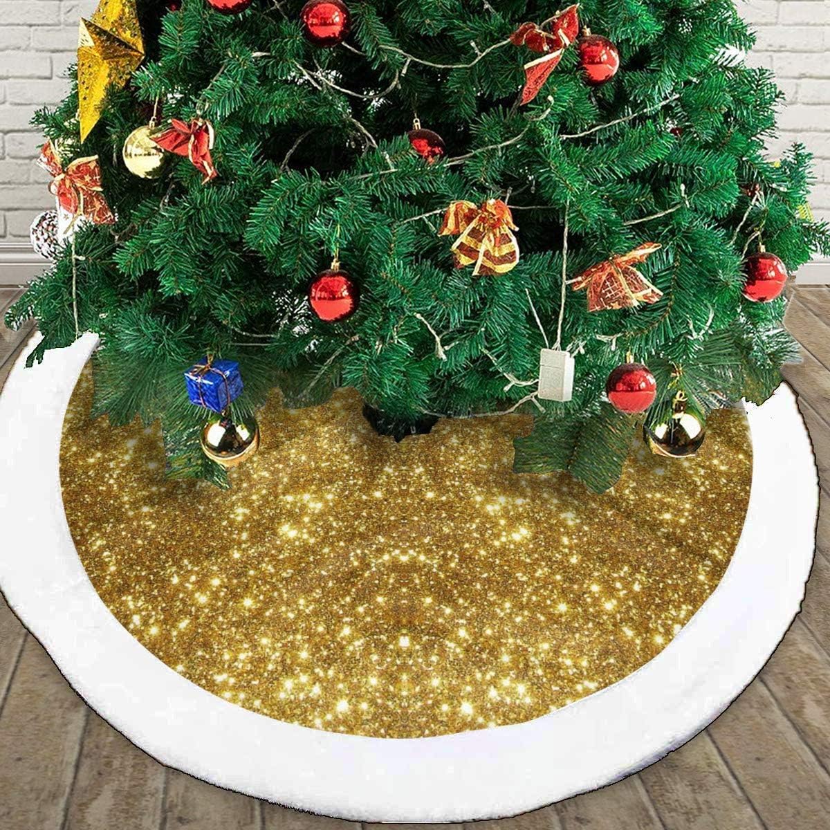 YEGFTSN Christmas Tree Skirt 48", Golden Stars Gold