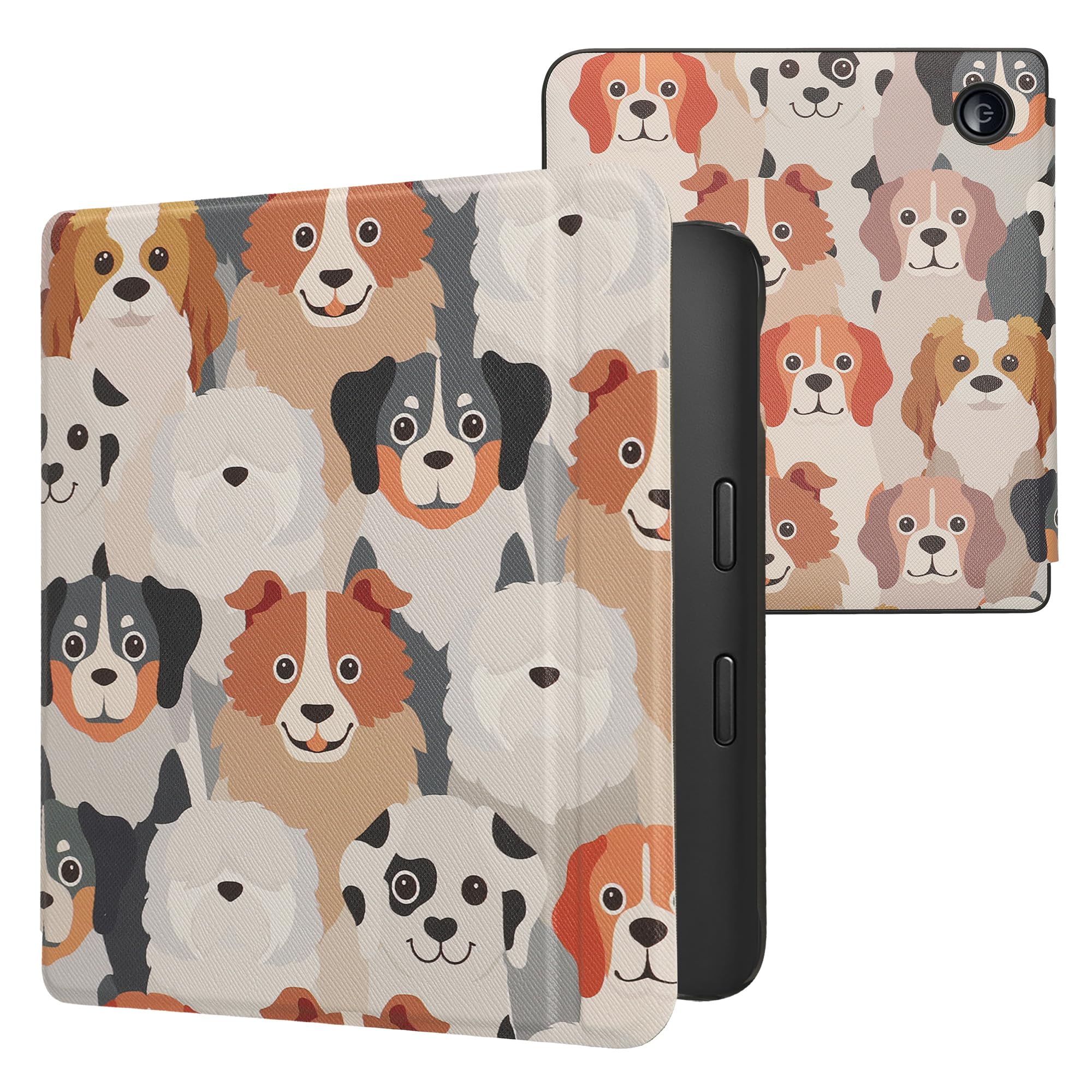 kwmobile Cover for Kobo Libra 2 Case - eReader Cover with auto sleep funktion - Dogs with White/Light Brown/Grey