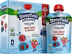 Stonyfield Organic Kids Strawberry Beet Berry Whole Milk Yogurt Pouches, 3.5 oz., 4 Ct – Real Fruit and Veggie; On The Go Sna