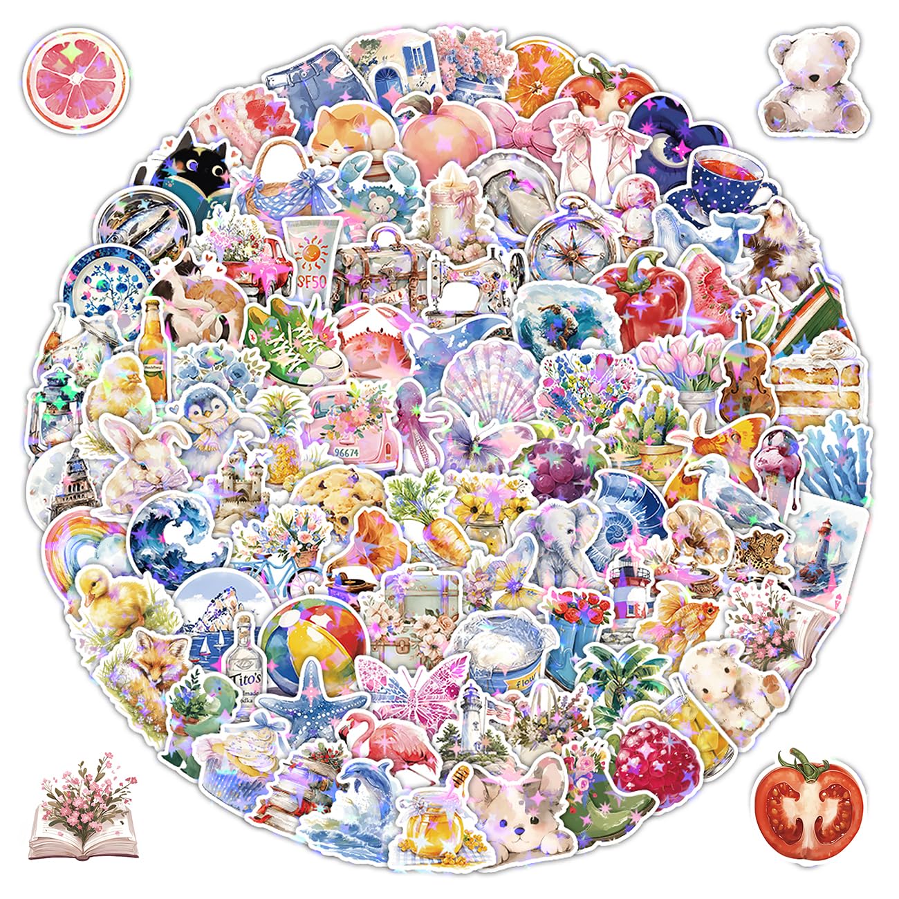 200PCS Watercolor Aesthetics Stickers, Girly Cute Vinyl Waterproof Stickers Pack for Luggage Scrapbook Skateboard Guitar Water Bottle, Gift for Teens Kids Girls