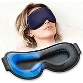 3D Cooling Gel 6oz Weighted Eye Mask for Sleeping & Screen Fatigue Relief, Ice Cold Compress Sleep Mask for Migraines, Headaches & Eye Strain, 100% Blocking Contour Eye Mask for Better Rest, Blue