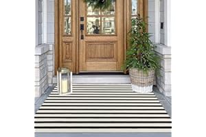 Rustaa Black and Beige Front Door Mat Outdoor 3x5 Rug Cotton Welcome Mat Outdoor Farmhouse Layered Porch Rug Striped Outdoor 