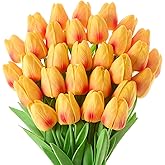 Drewev 30 Pcs Artificial Fake Fall Plants Orange Tulips Artificial Flowers Latex Tulips Real Touch 13" Silk Flower for Spring Mother's Day Easter Gifts in Bulk Home Kitchen Wedding Decorations