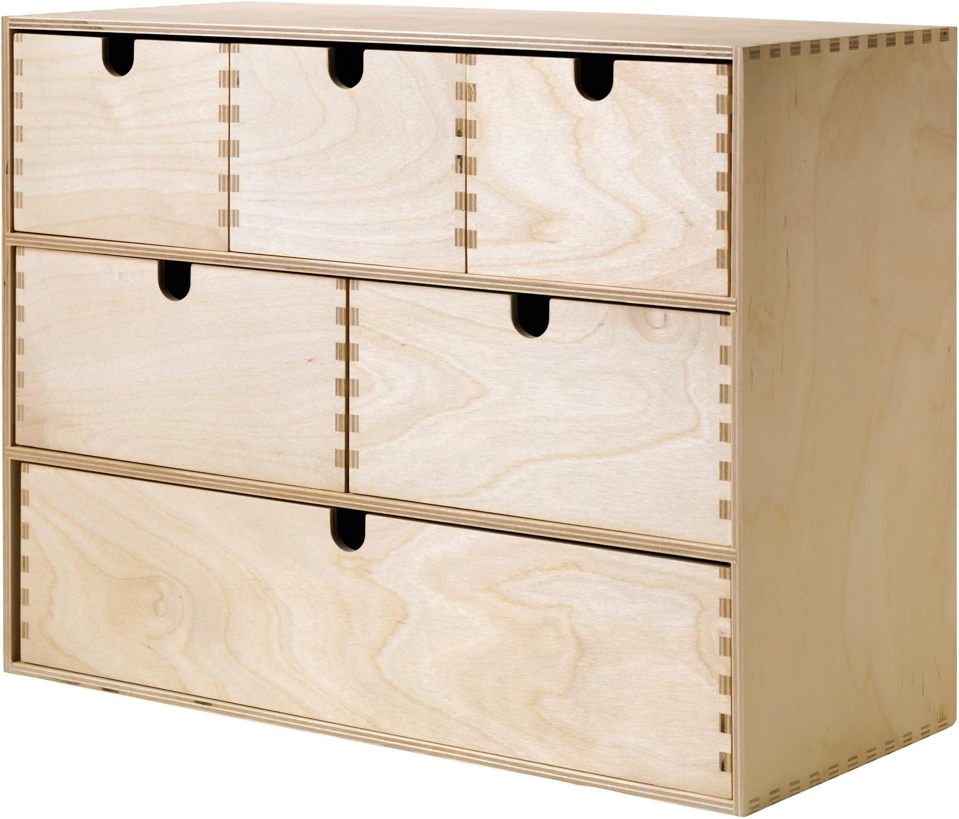 Mini Chest of Drawers Birch Plywood, Assembled Size Width: 42 cm Depth: 18 cm Height: 32 cm, Materials Shell/Drawer/Divider: Birch Plywood Back Part/Drawer Bottom: Fibreboard