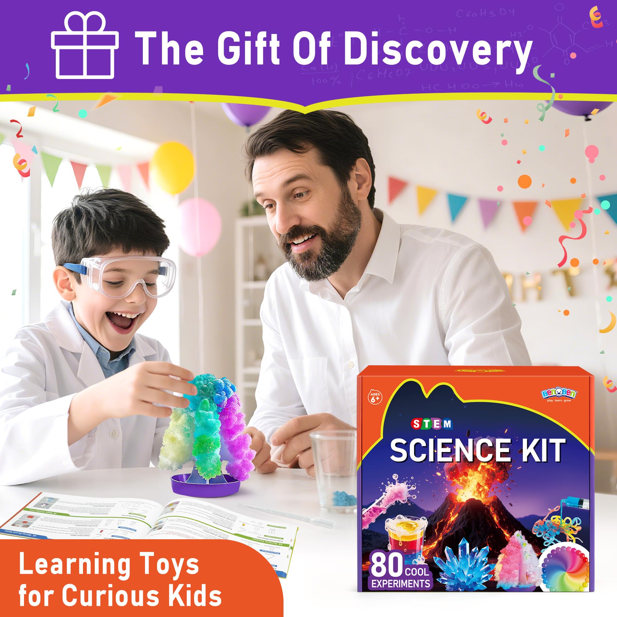 BenBen Science Kits for Kids Age 8-12, 80 Experiments Educational Toy, STEM Toys for 6 7 8 Year Old Boys Girls Birthday Gift, Volcano Science Kit, Chemistry Set for Homeschooling
