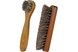 SUSSURRO 2 Pieces Shoes Brush kit Natural Wooden Handle Welt Brush Soft Horsehair Shoe Shine Brush Bristles Anti Slip Shoe Bu