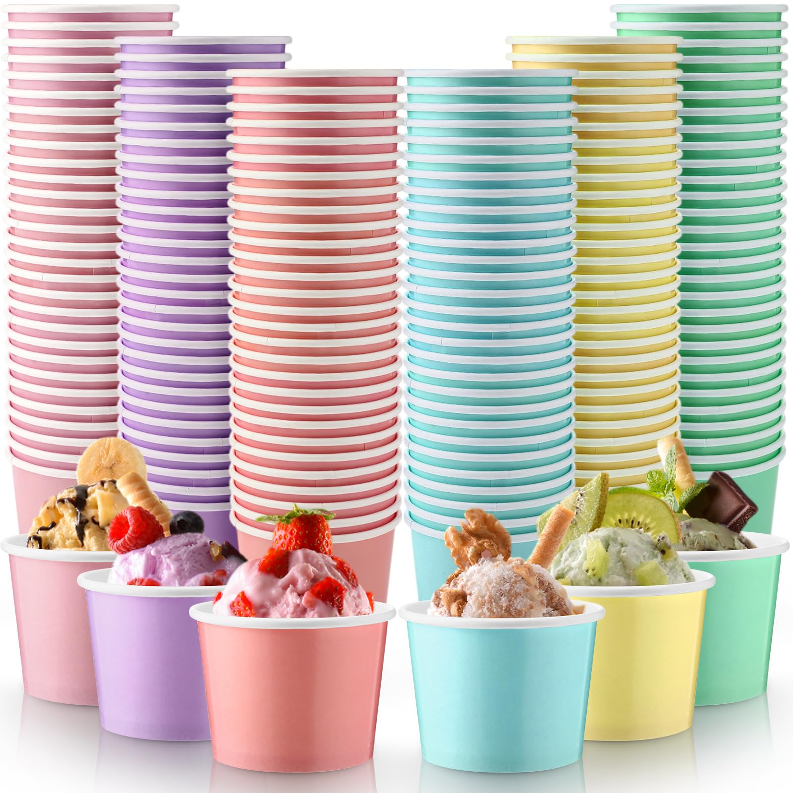 Photo 1 of Jingmore 240 Pcs Ice Cream Paper Cups Bulk 8 oz Disposable Dessert Bowls Snack Pastel Paper Cups Pastel Party Supplies Summer Ice Cream Containers for Hot or Cold Treat Food Yogurt Soup