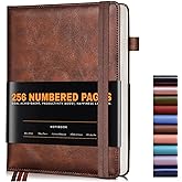 Lined Journal Notebook for Women Men, 256 Numbered Pages Hardcover Leather Journals for Writing, A5 Journaling Notebooks, College Ruled Journal for Business Work School Note Taking 5.75" x 8.38" Brown