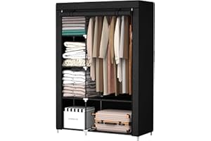 SANGMUCEN 43.3" Portable Closet,Wardrobe Closet, Closet Organizers and Storage for Clothes, 43.3" Wx 17.7" D x 65.1" H,Black