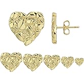 14k Gold Plated Rough Textured Cookie Heart Shape Nugget Stud Earrings For Men/Women Unisex