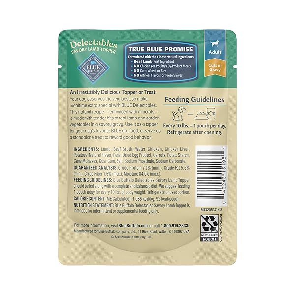 BLUE BUFFALO DELECTABLES NATURAL WET DOG FOOD TOPPER, LAMB DINNER 3OZ (PACK OF 24)