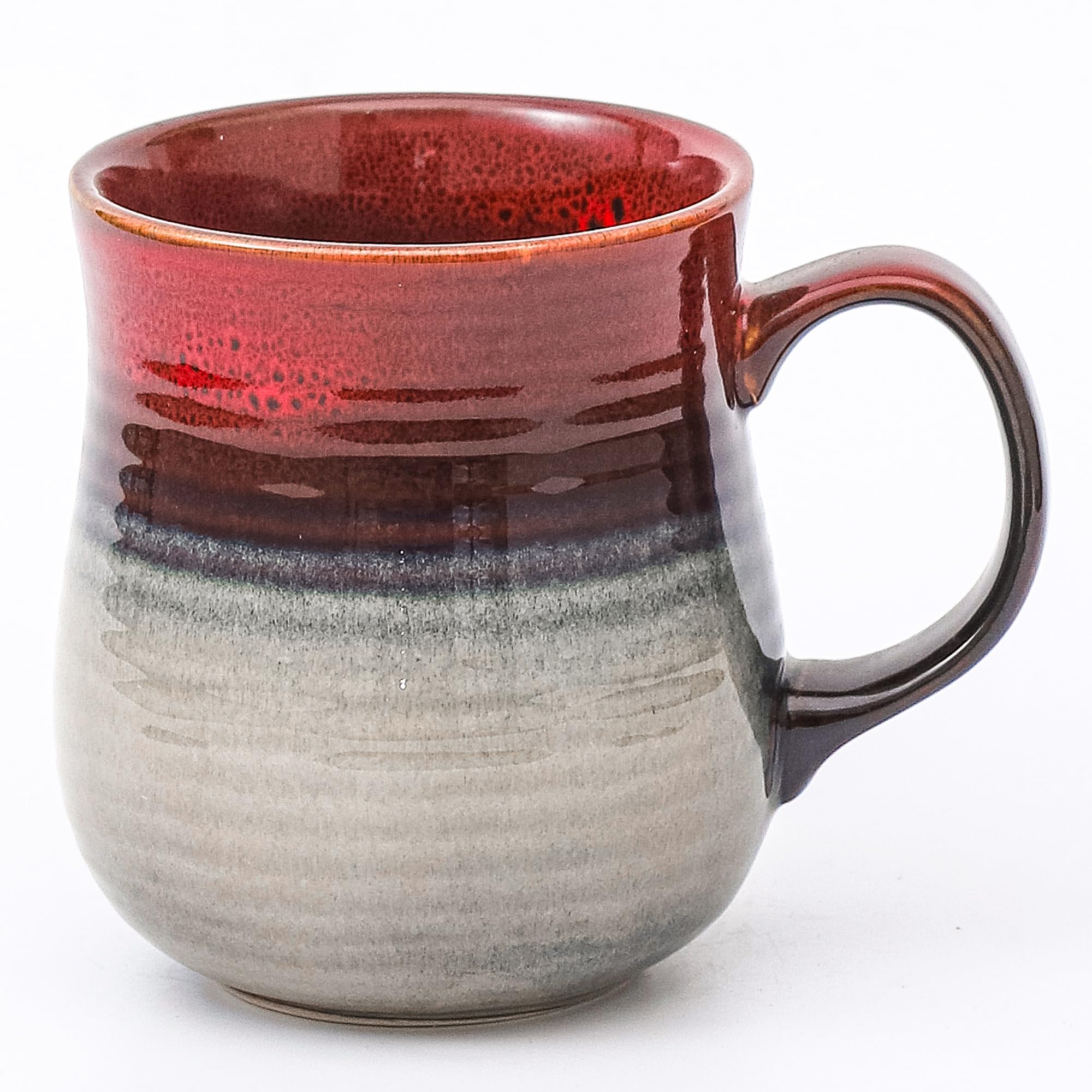 21 oz Large Ceramic Coffee Mugs, Pottery Mug Handmade, Ceramic Tea Cups with Handle for Office and Home, Dishwasher and Microwave Safe (Ink Red)
