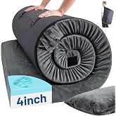 Easthome Memory Foam Camping Mattress Pad with Pillow - Extra Thick 4 Inch Sleeping Pad for Camping, Waterproof Roll Up Cot Mattress Topper Bed Mat for Car Truck Tent RV, with Storage Bag