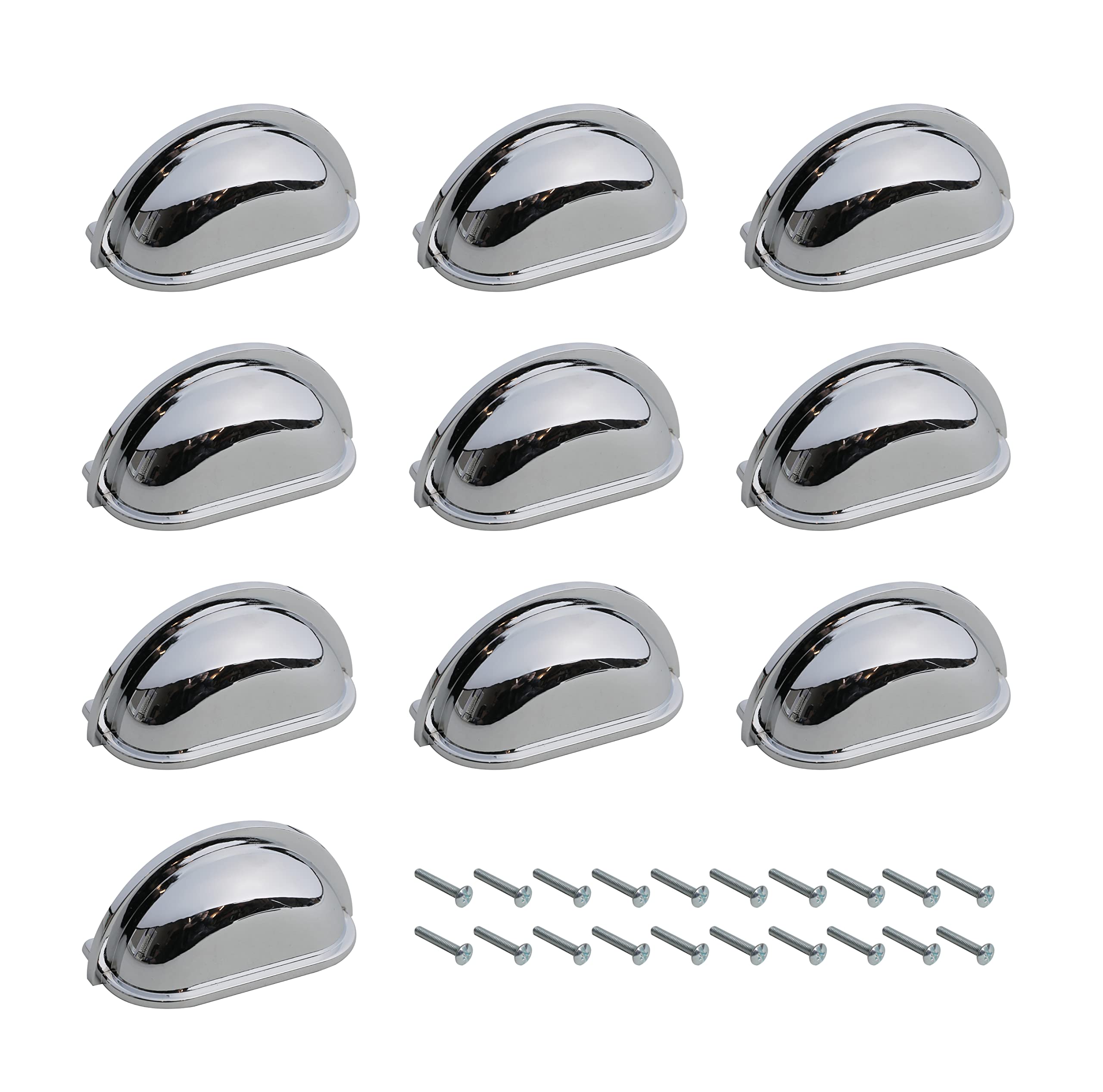 HARMAC HOUSE Chrome Cabinet Cup Handles 10 Pack Chrome Shell Shape Cupboard Drawer Pull Cup Handles, 3 Inch/76mm Screw Spacing, Kitchen Cupboard, Bedroom Dresser, Bathroom Wardrobe Pull Handles